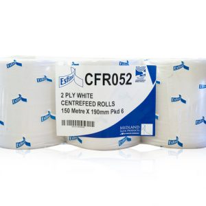 6 pack of 2 ply white centrefeed rolls