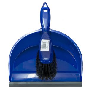 blue plastic dustpan and brush